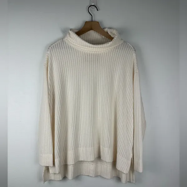 Anthropologie Vanna Cowl Neck Ribbed Sweater‎ Ivory Long Sleeves Women’s Sz M - Image 2