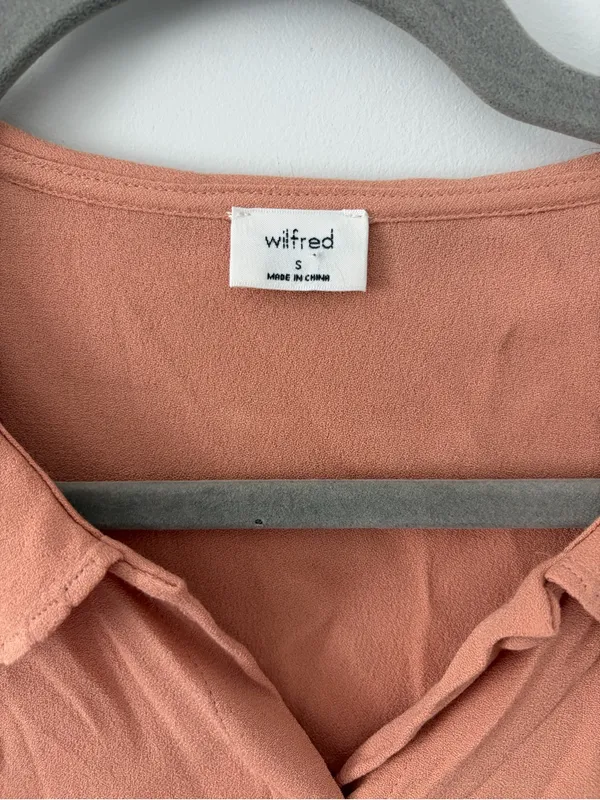 Wilfred Aritzia Poppins Short Puff Sleeve Peachy Pink Button Down Front Dress S - Image 5