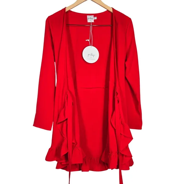 Princess Polly Agnetha‎ Mini Dress Red Long Sleeve Wrap Ruffle Flounce Women's 8 - Image 4