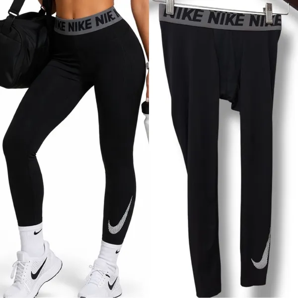 Nike | NWOT Jordan Black Dri-FIT Swoosh Leggings with Logo Waistband (size M) - Image 2