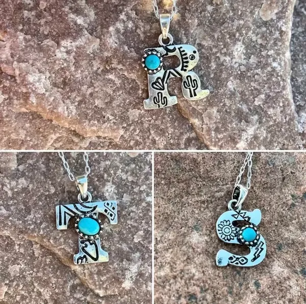 NEW - turquoise letter R necklace, monogram jewelry, Letter R jewelry - Image 2