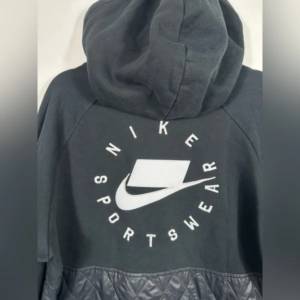 Nike Sportswear NSW Fleece Quilted Hoodie Womens L Black CJ6253-010 - Image 8