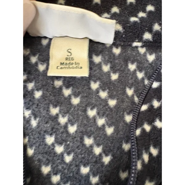 LL Bean Fleece Quarter Zip Pullover‎ Navy White Geometric Print, Women's Small - Image 7