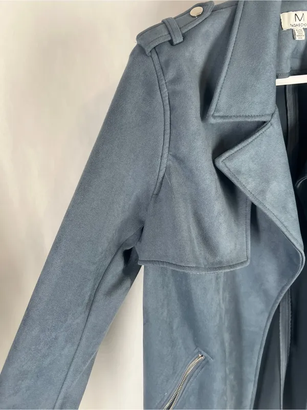 Magaschoni Dusty Blue Faux Suede Open Front Moto Jacket XL - Image 5