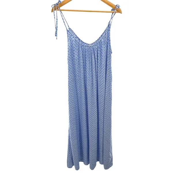 Summersalt Blue White Geometric‎ Tile Print Tie Shoulder Maxi Dress XS Cover Up - Image 6