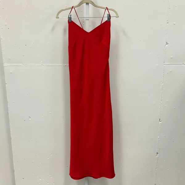 NWT Fabletics Satin Slip Midi Halter Dress Lace Up Back Red‎ Medium - Image 2