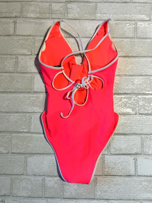 aerie Pink One-Piece Swimsuit with White Trim - Image 2