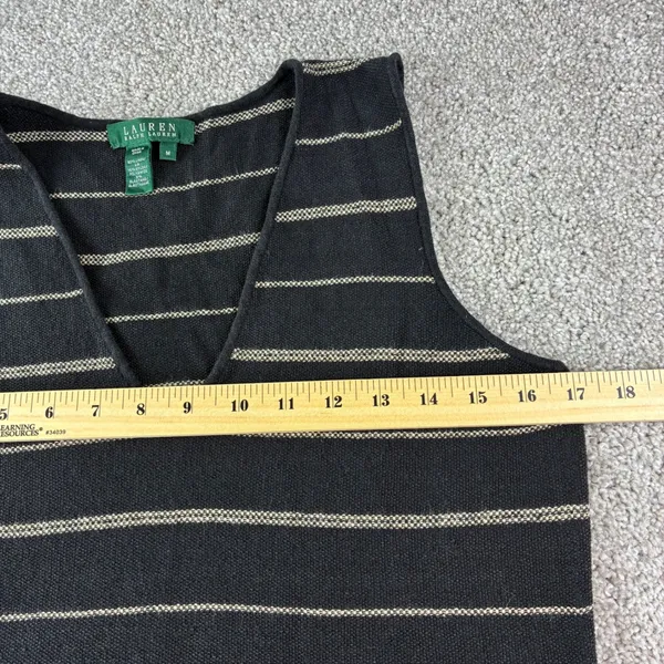 Lauren Ralph Lauren‎ Womens Black Beige Striped Linen Blend V-Neck Shift Dress M - Image 4