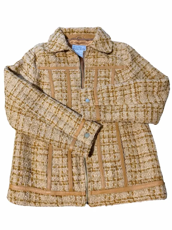 Bradley by Bradley Bayou Y2K Wool Metallic Tweed & Genuine Leather Zip Jacket XS - Image 2