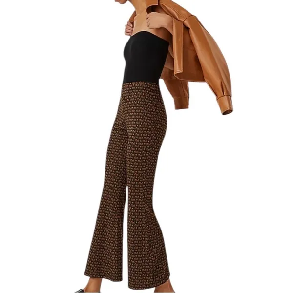 Anthropologie Sabine Flare Pants‎ Brown Black Motif Size Medium - Image 4