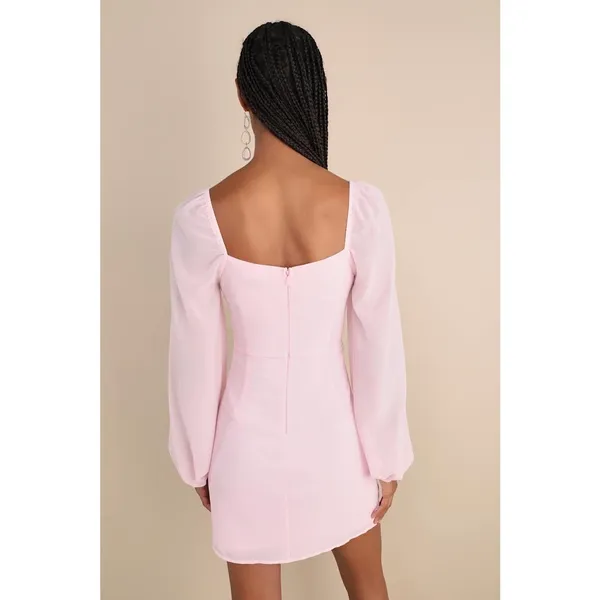 NWT Lulus Flirtatious Designs Light Pink Chiffon Balloon Sleeve Mini Dress Sz S - Image 6