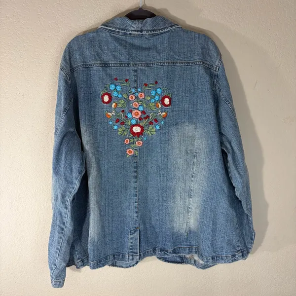 DENIM 24/7 plus size jean jacket Florals Embroidered Sz 24W Boho Biker Western - Image 5