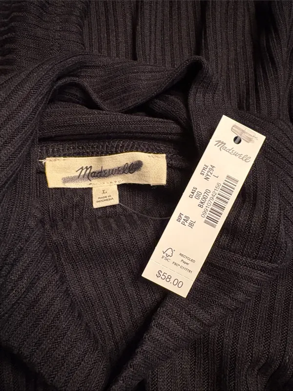 Madewell Ribbed Turtleneck Long-Sleeve Tee black Size L NWT - Image 4