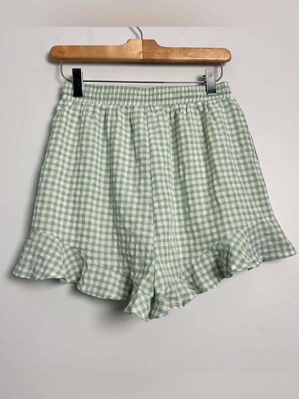 Allie Rose|Green Gingham Ruffle Drawstring Shorts sz small - Image 2