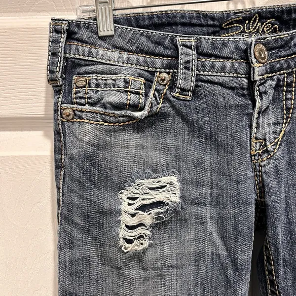 Silver Jeans Pioneer Distressed Bootcut Dark Wash Denim W30 L28 Y2k Boho‎ Grunge - Image 2