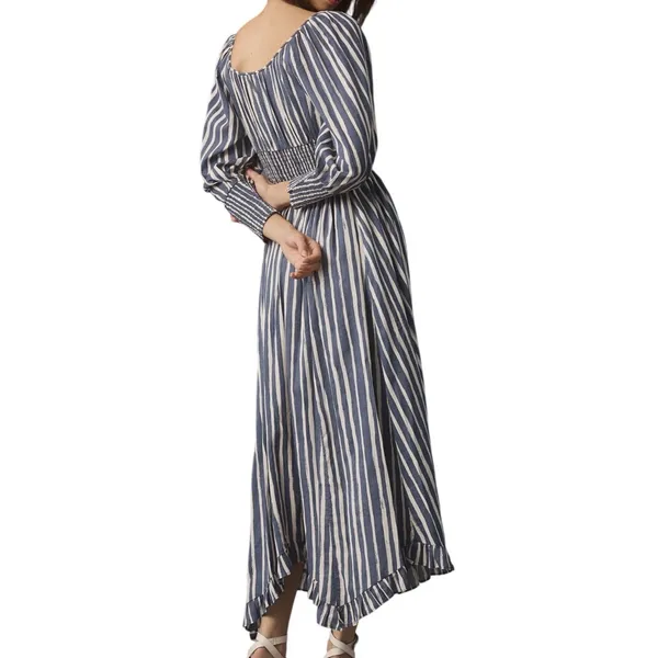 NWT Anthropologie Long Sleeve Sweetheart Midi Dress Blue Striped Size Small Boho - Image 2