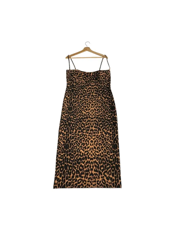 PrettyLittleThing Leopard Print Bodycon Midi Dress Women’s 12 Y2K Animal Print - Image 4