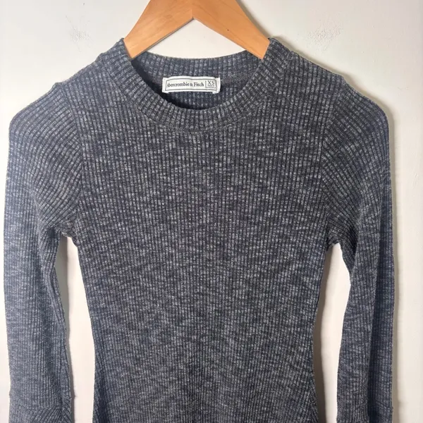 Abercrombie & Fitch Tunic Shirt Sz XS 90s‎ Bell Sleeve Ribbed Gray Heathered - Image 3