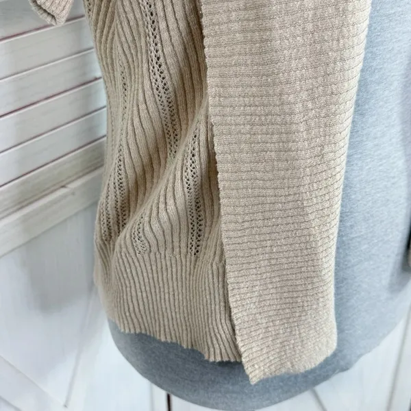 Dress Barn Vintage Open Front Cardigan Topper‎ Sweater Tan Small - Image 7