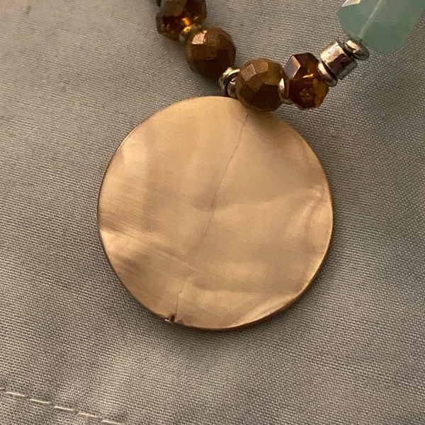 14” To 18” Necklace Round Pearlescent Pendant Beaded Chain Blue Brown Red Boho - Image 5