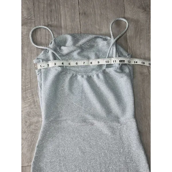 Y2K Silver Sparkle Cowl Neck Maxi Dress - Image 5
