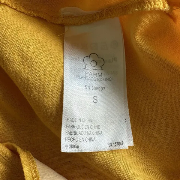 FARM RIO Midriff Dress Size S Yellow Puff Sleeve Off Shoulder Knotted Boho - Image 6