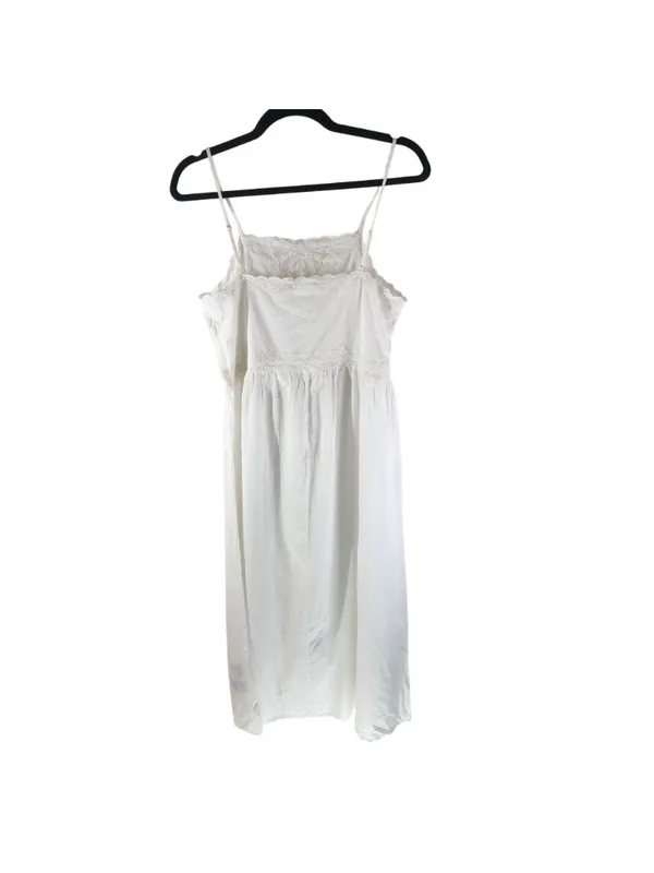 H&M Dress Embroidered Cotton Square Neck A Line Midi White XS - Image 3