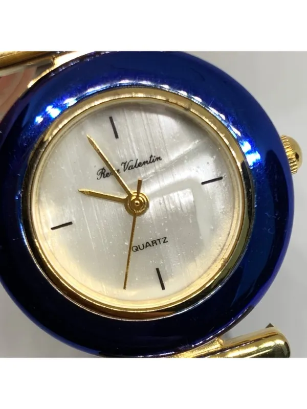 vintage René Valentine gold blue tone women’s watch 26mm round mop dial running - Image 3