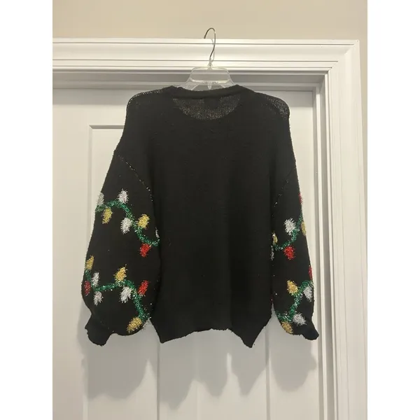 Women’s Size Small Christmas Lights Black Sweater Holiday Whimsy Party Festive - Image 5