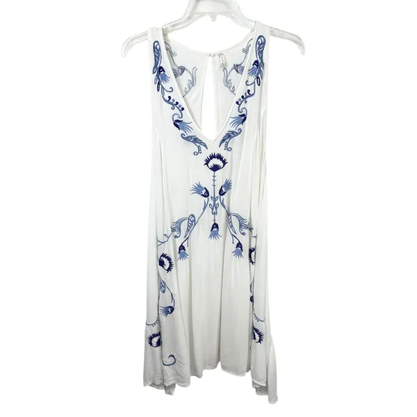 Free People Medium Slip Dress Adelaide Festival White Blue Floral Boho Mini 195‎ - Image 2
