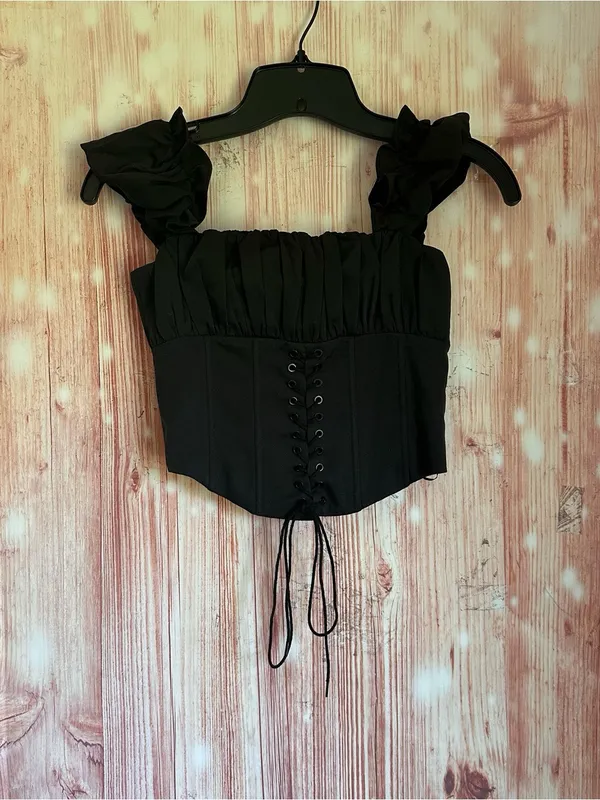 Princess Polly Black Gathered Front Lace Up Bustier Corset Crop Top Size 0 - Image 2