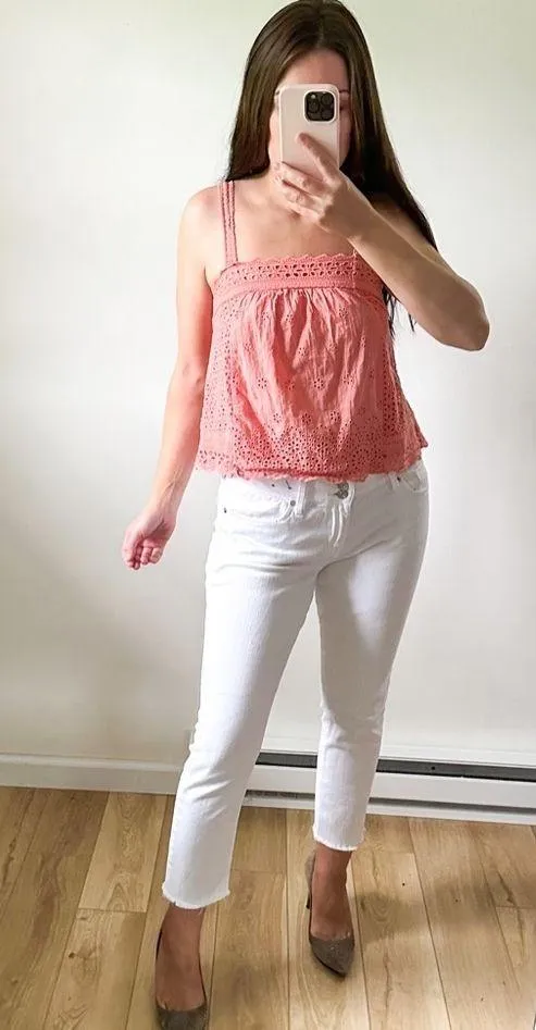 Pink Eyelet Embroidered Cropped Cami Top sz Small - Image 2