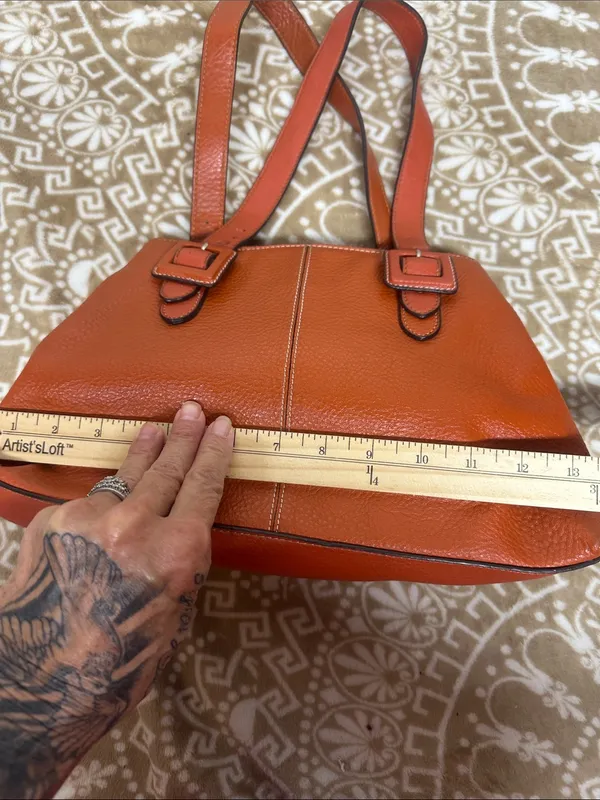 Liz Claiborne Burnt Orange Pebble Leather Shoulder Bag - Image 6