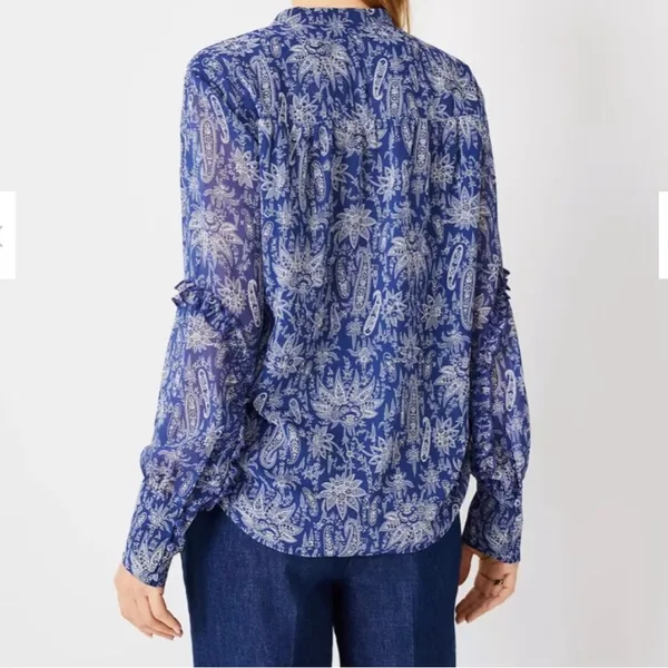 Ann Taylor Blue Paisley with ruffles Top Blouse M - Image 3