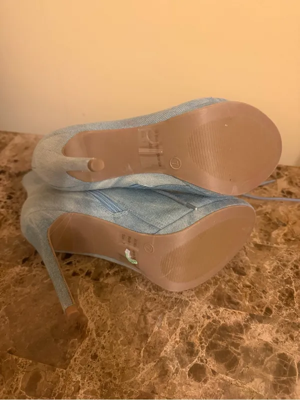 Wild Diva Light Blue Denim Lace-Up Peep Toe Heeled Booties Never worn! - Image 6