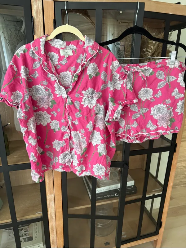 Crafted by mahogany dahlia pajamas set shorts sleeve shirt button down cotton - Image 8