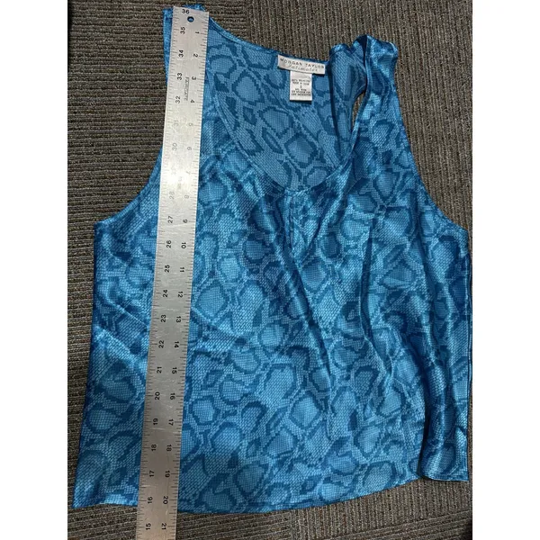 Morgan Taylor Intimates Pajama Set Women’s Small Blue Satin Snakeskin Pants/Tank - Image 7