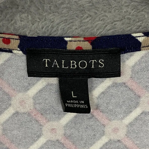 Talbots‎ Shirt Womens Large Blue Red V Neck Pullover Ruched Knit Stretch Classic - Image 3