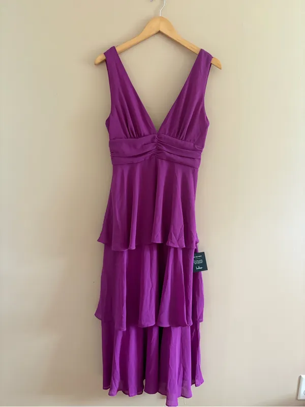 Lulus Celebration Time Purple Sleeveless Tiered Midi Dress Size Medium Cocktail - Image 4