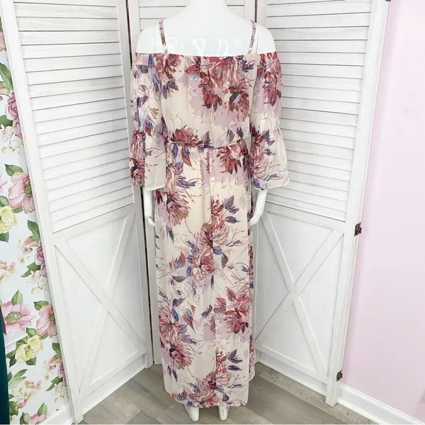 As You Wish Floral Off The Shoulder‎ Flared Sleeve Maxi Dress Small - Image 5