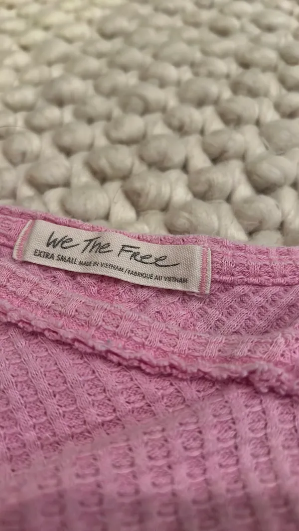 Pink Free People Off-The-Shoulder Waffle Knit Sweater - Image 3