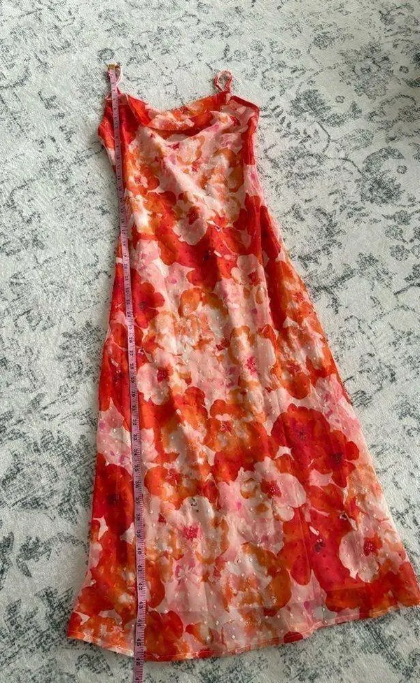 Lulus Pink Floral Swiss Dot Cowl Neck Midi Dress Size Small - Image 9