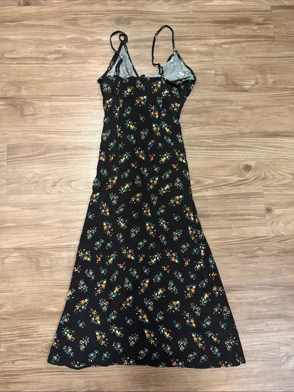 AFRM Cora Keyhole Floral Midi Dress Small Black Ditsy Floral Sold Out $118 - Image 4