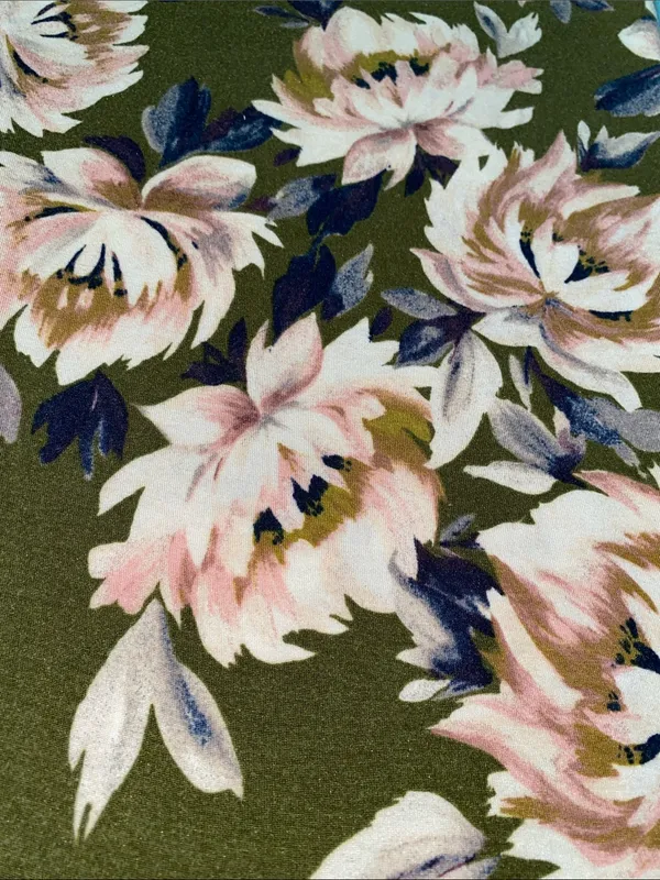 STARS ABOVE floral pajama pant tassel drawstrings 2 pockets olive green size L - Image 5