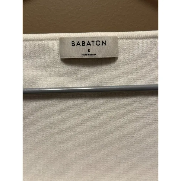 Babaton Sculpt Knit Square Neck Crop Top White Ribbed Short Sleeve Small - Image 2