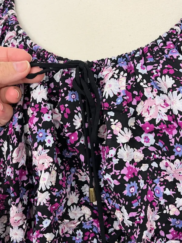 Free People Small Floral Print Drawstring Bubble Hem Crop Top - Image 7