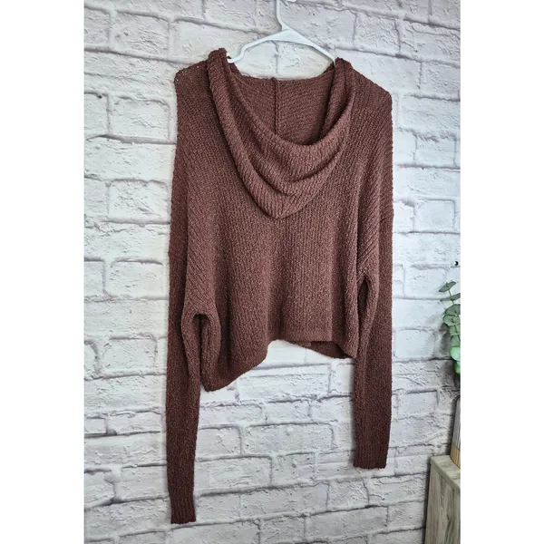 NWT Billabong Hot Beachin Cropped Hooded Knit Sweater Mauve Brown M slouchy fall - Image 11