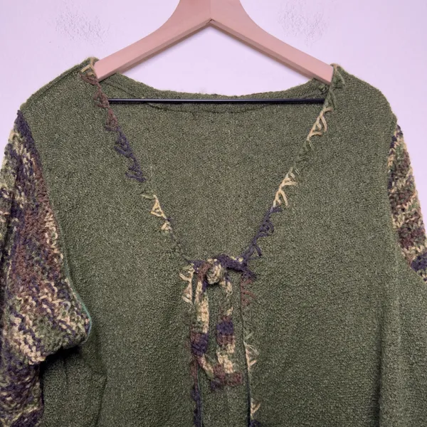 Women‎ Tie Front Goblincore Knit Cardigan Sweater Large Green Boho Gremlin - Image 2