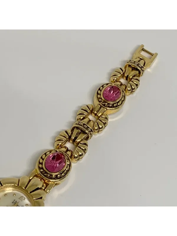 Vintage Vivani New York gold tone women’s watch pink crystals 21mm running - Image 5