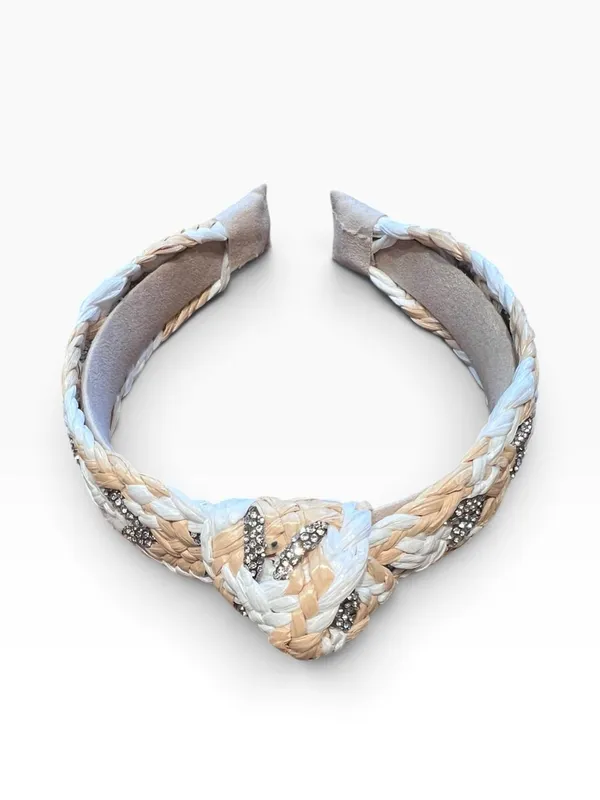 Braided Knot Fabric Headband Sparkly Beige White Gray Classic Casual - Image 2